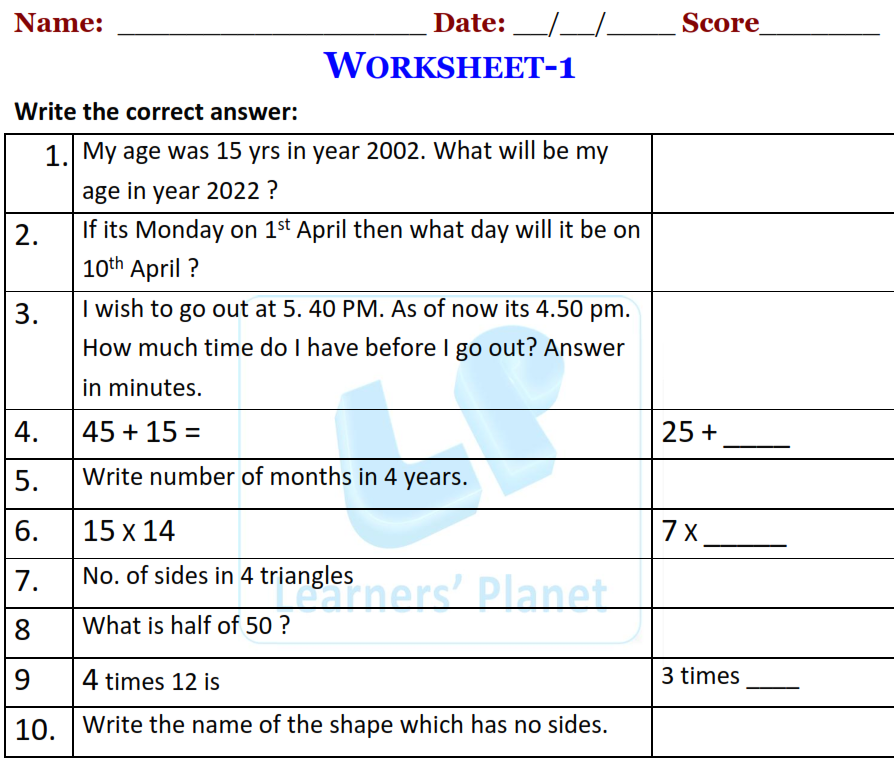 Mental math simple word problems printable worksheet